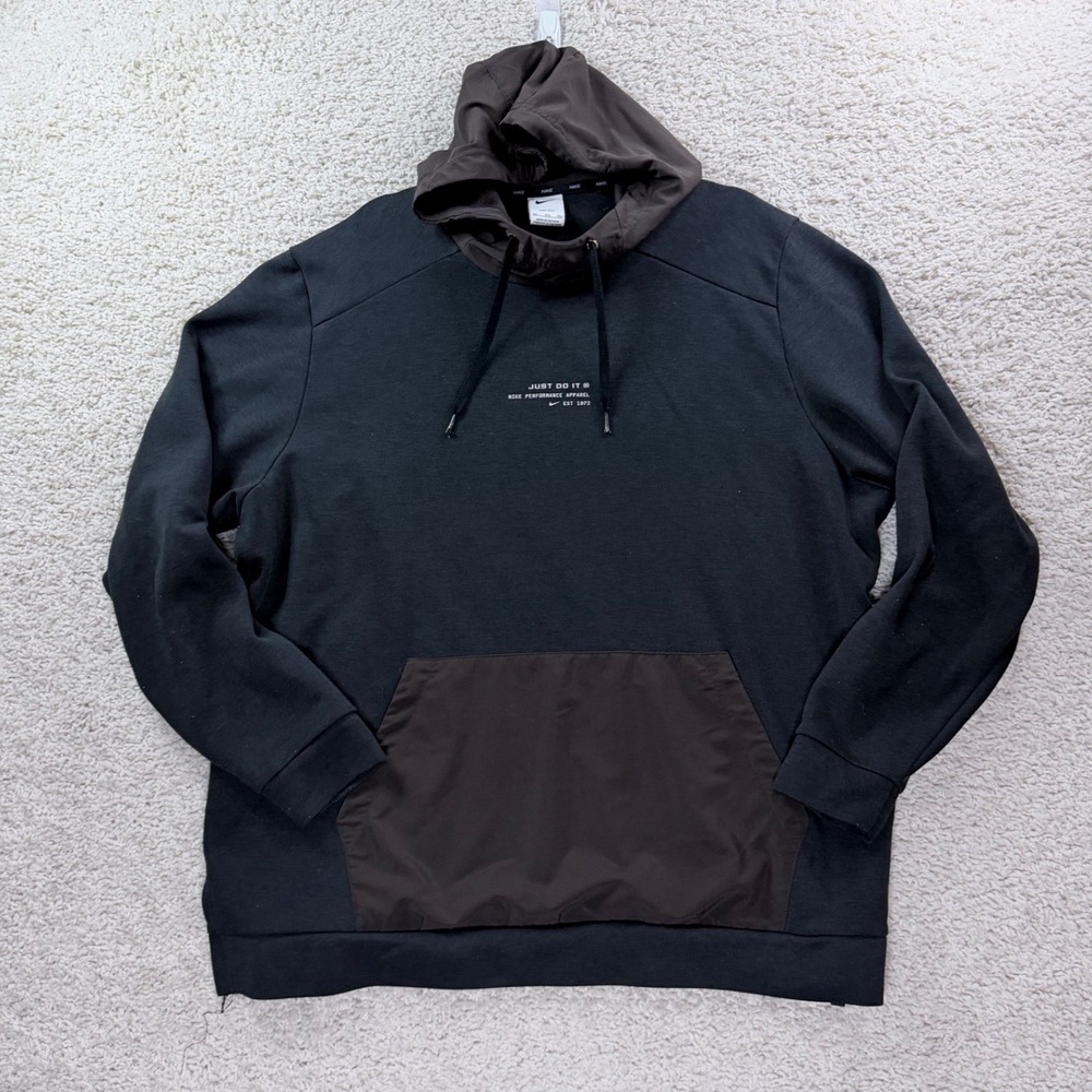 Mens XXL Nike Hoodie Black Brown Dri-FIT Performance Pullover Sweatshirt Tech
